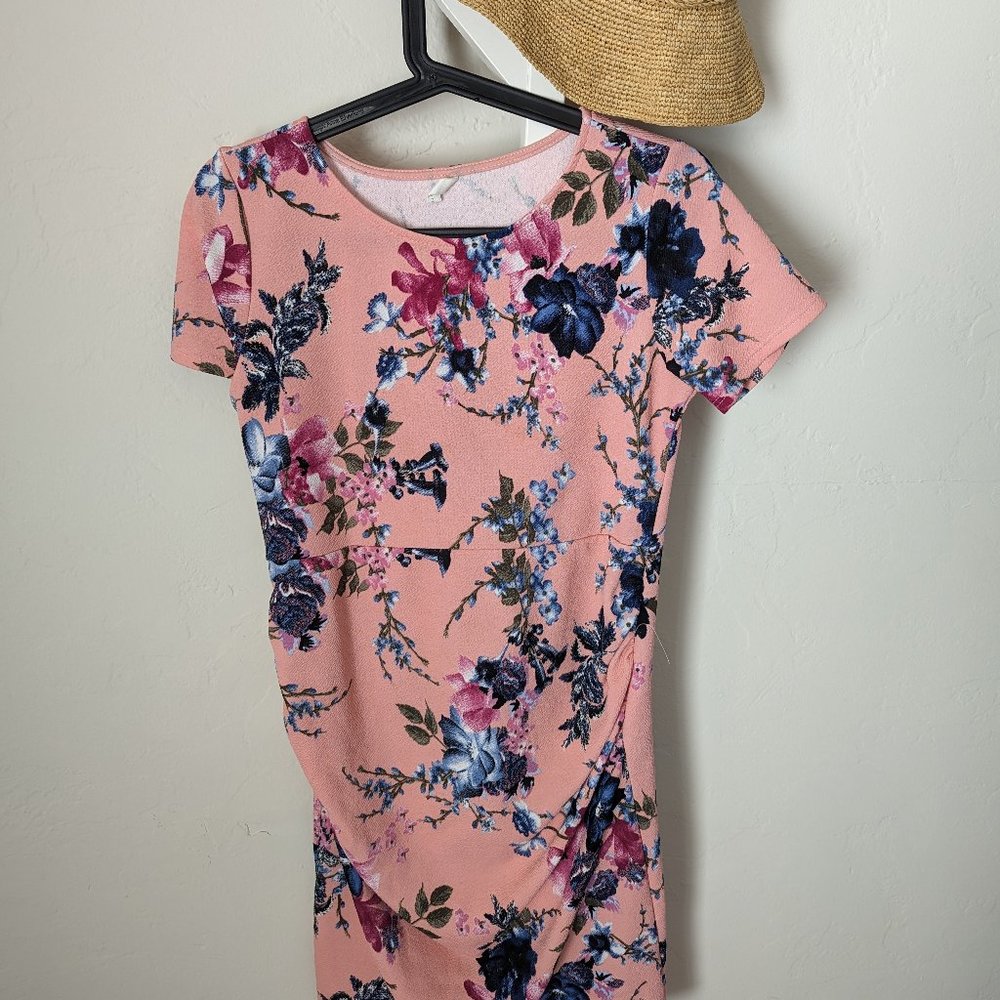 Pink blush floral maternity dress